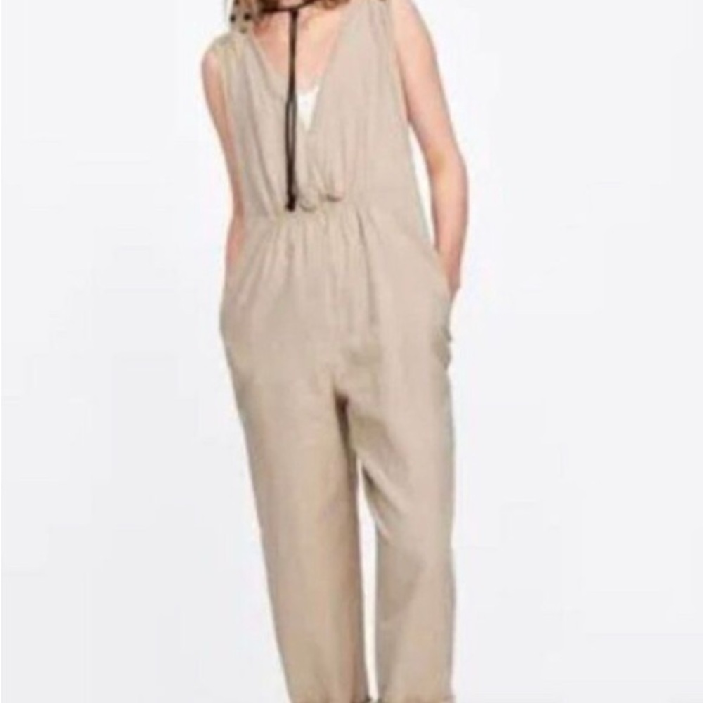 Zara Tan Utility Jumpsuit with Relaxed Fit